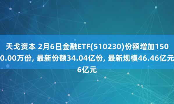 天戈资本 2月6日金融ETF(510230)份额增加1500.00万份, 最新份额34.04亿份, 最新规模46.46亿元